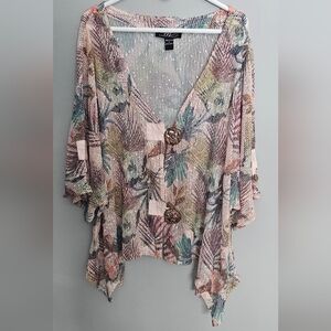 Midnight Velvet Fishnet Cardigan Size 3X Tropical Sharkbite Layering Coastal